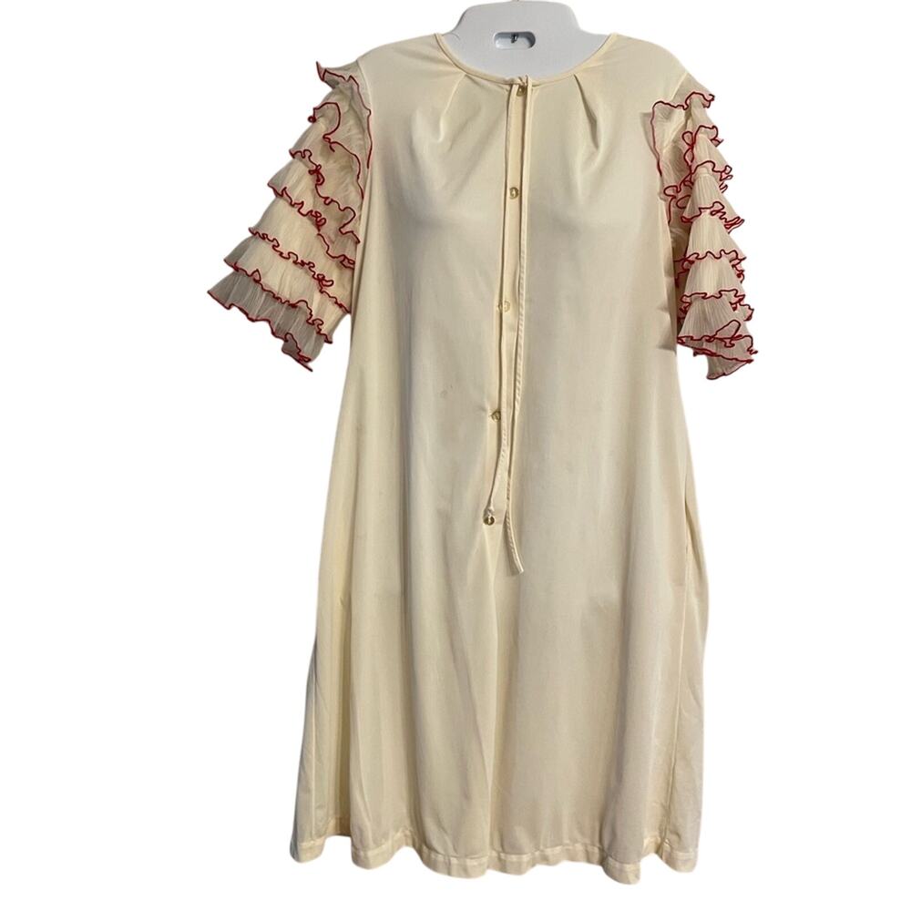 Vintage, sheer, button-down nightgown ruffle sleeves small Saramae lingerie